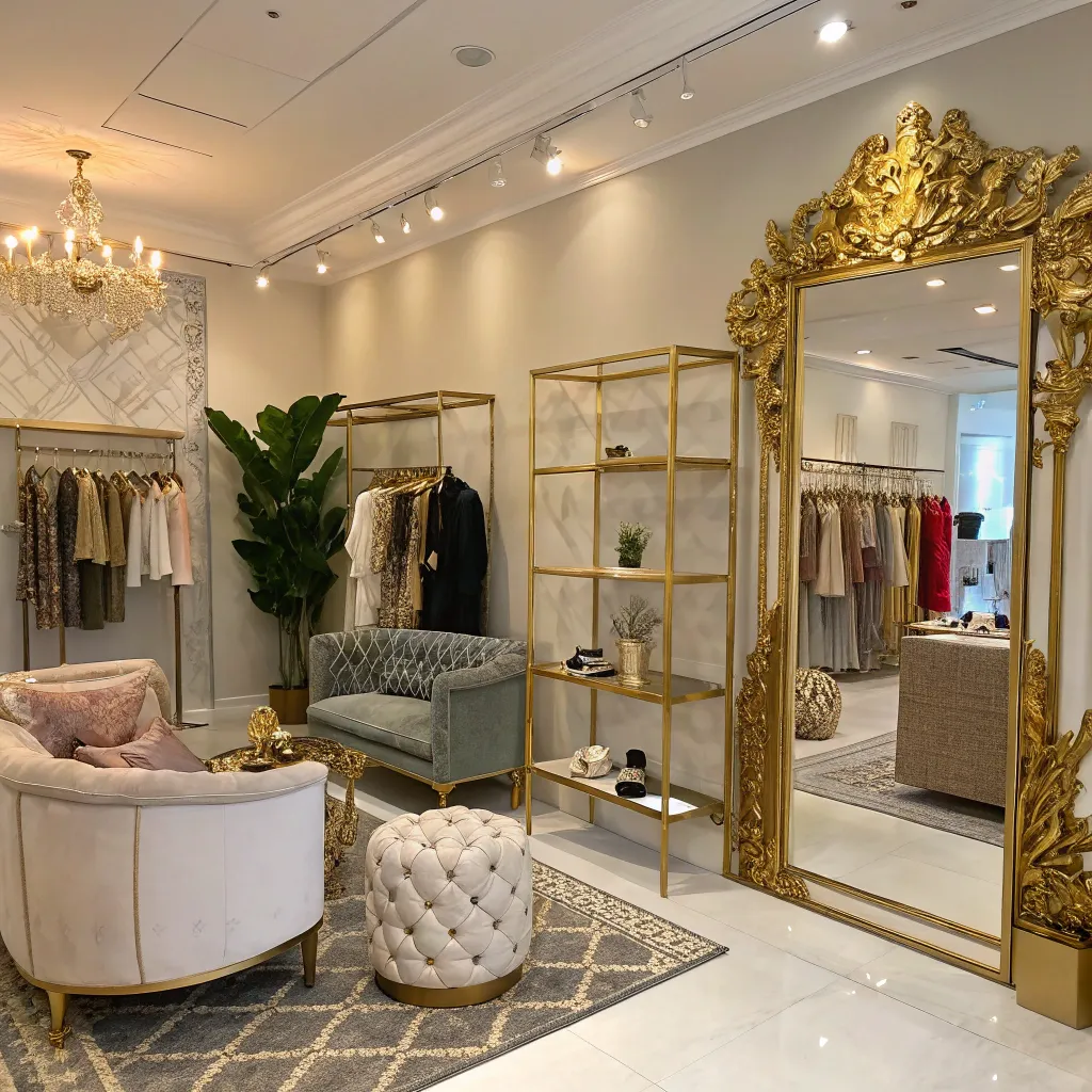 Elaine's boutique interior decor with gold leaf